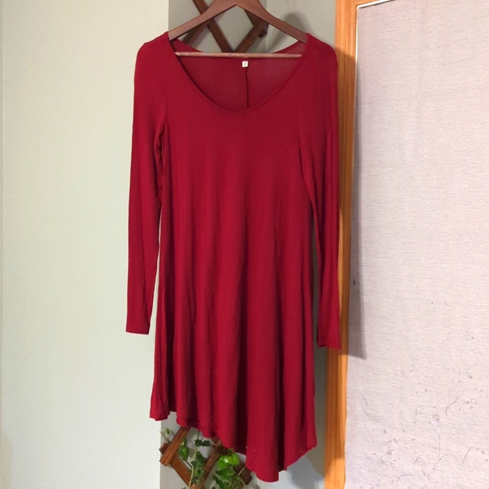 Long Sleeves TShirt Dress - Maroon